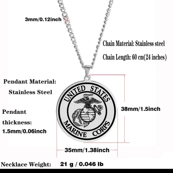 New stainless steel USMC Marine corps necklace 1 other style available - Picture 5 of 6